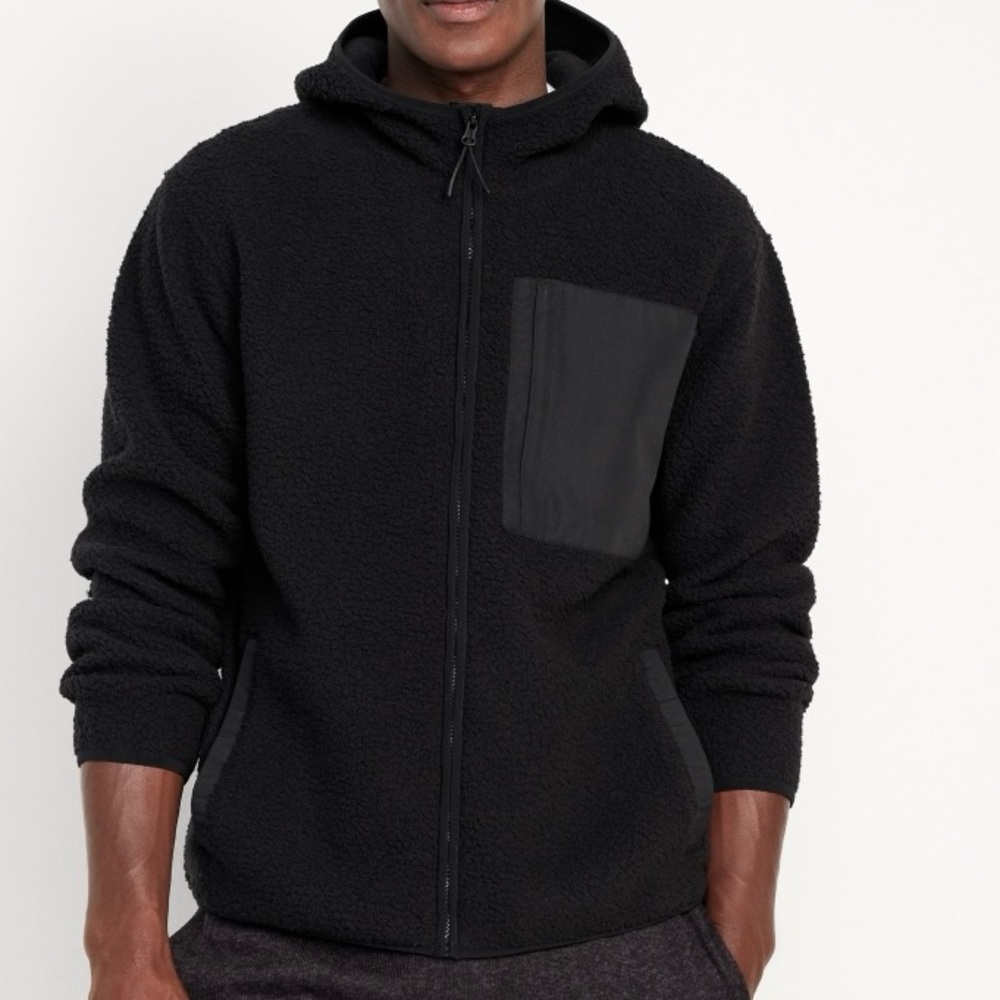 Old Navy Mens Sherpa Zip Hoodie | M | Black NEW!!